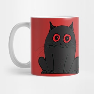 Anxious Sleepy Red Eyed Black Cat Halloween Design Mug